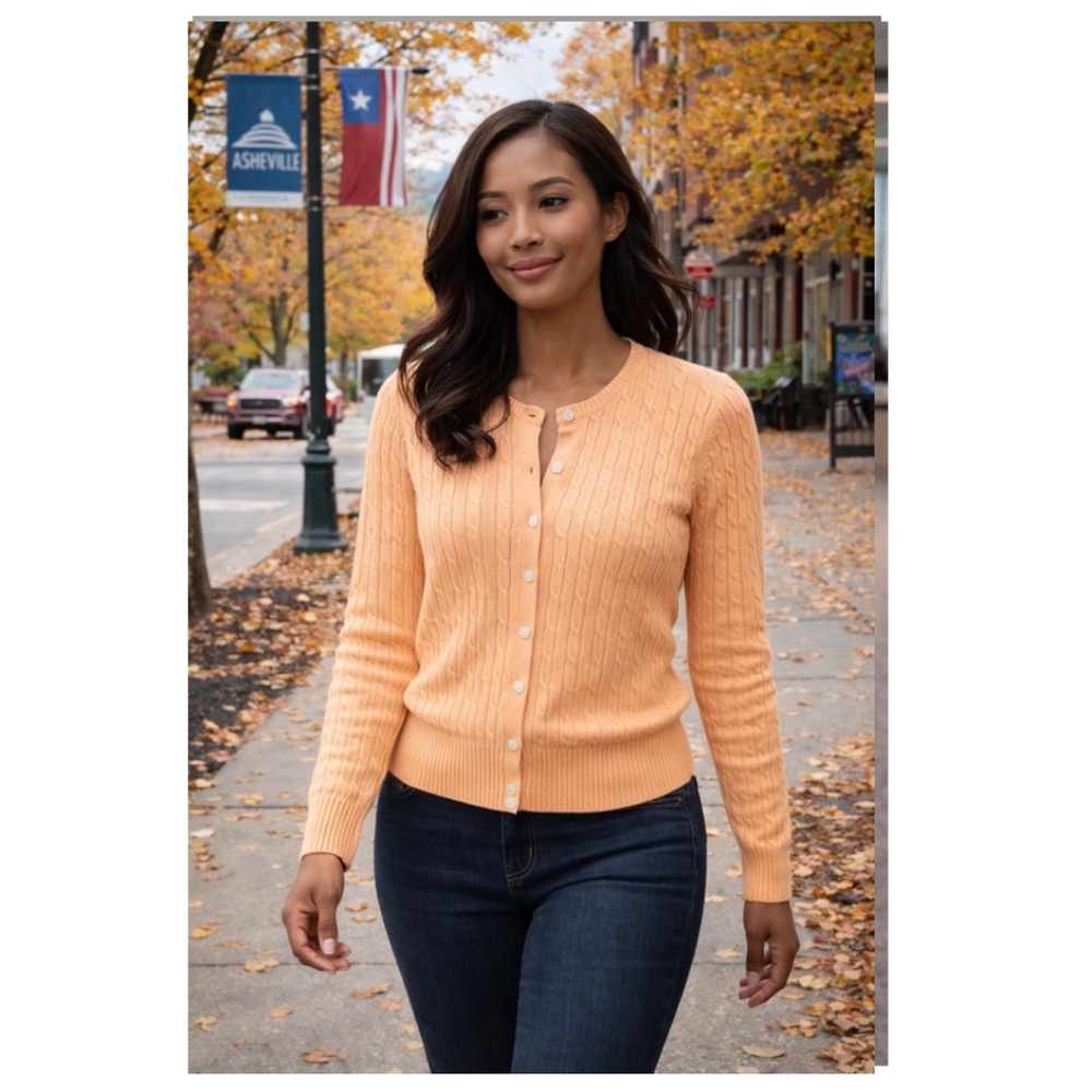 Eddie Bauer Orange Cardigan Cable-Knit Sweater